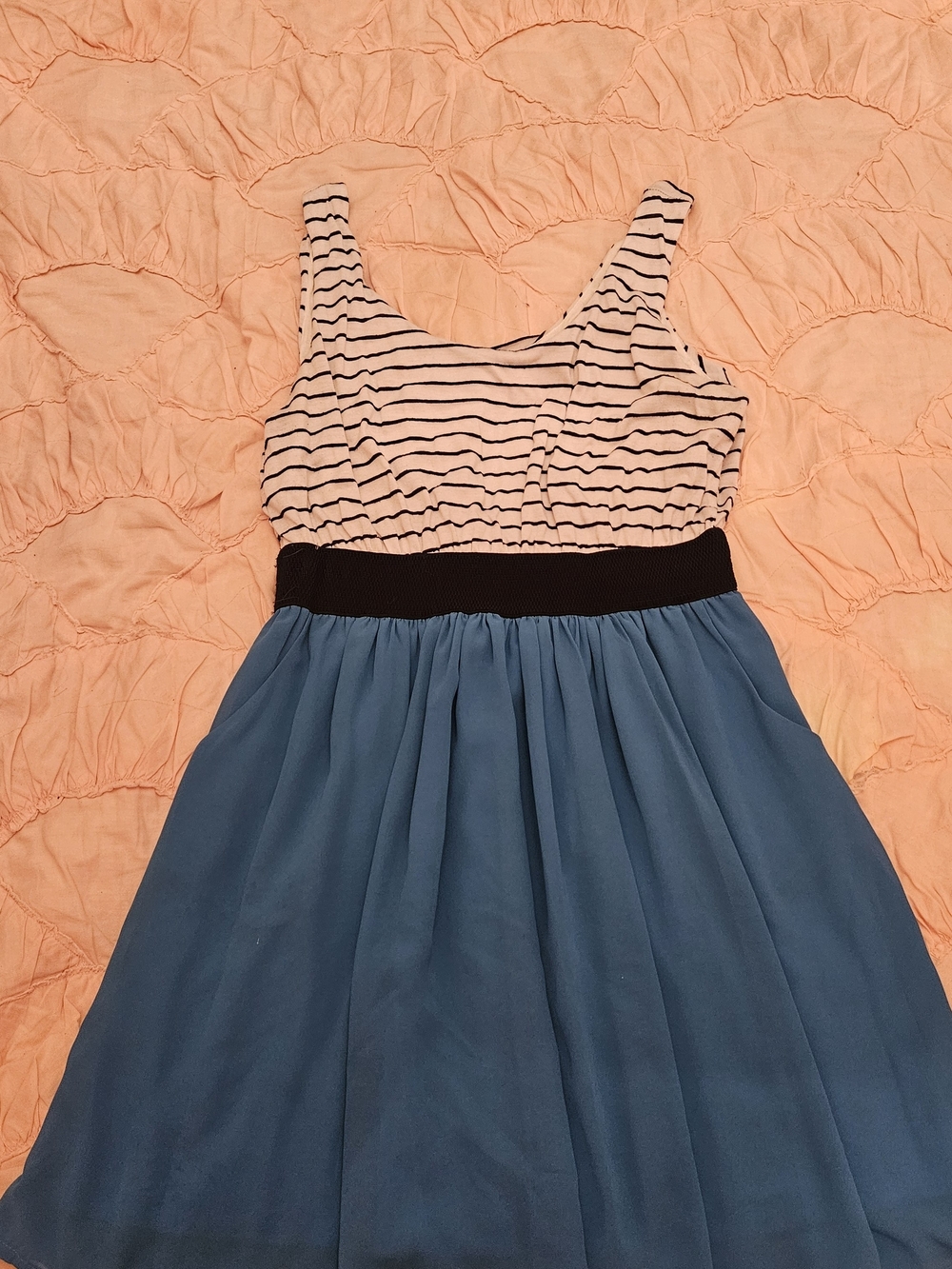 Double Zero Navy-Striped Top with Blue Skirt Mini Dress